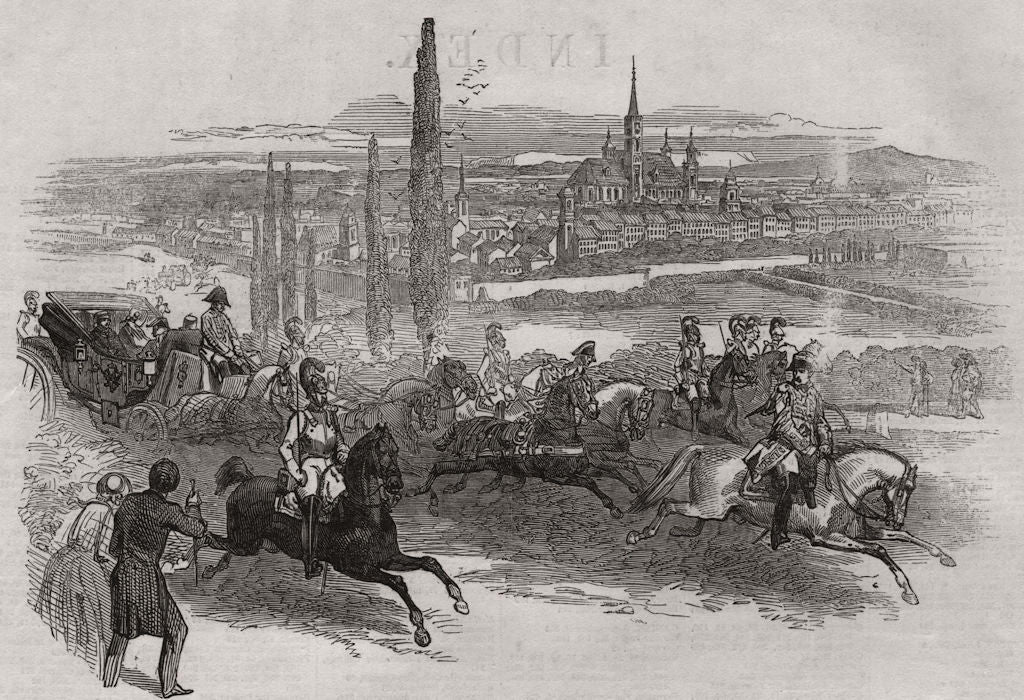 The Emperor of Austria leaving Vienna 1848 old antique vintage print picture